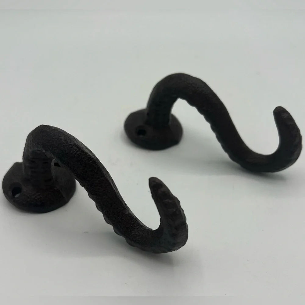 2 Brown Cast Iron Wall Hooks OCTOPUS TENTACLE, Bathroom Towel/Coat Hook Nautical